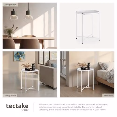 tectake Round Minimalist Side Table in White with Height-Adjustable Feet, W/D/H: 45.5 x 45.5 x 53 cm – 4
