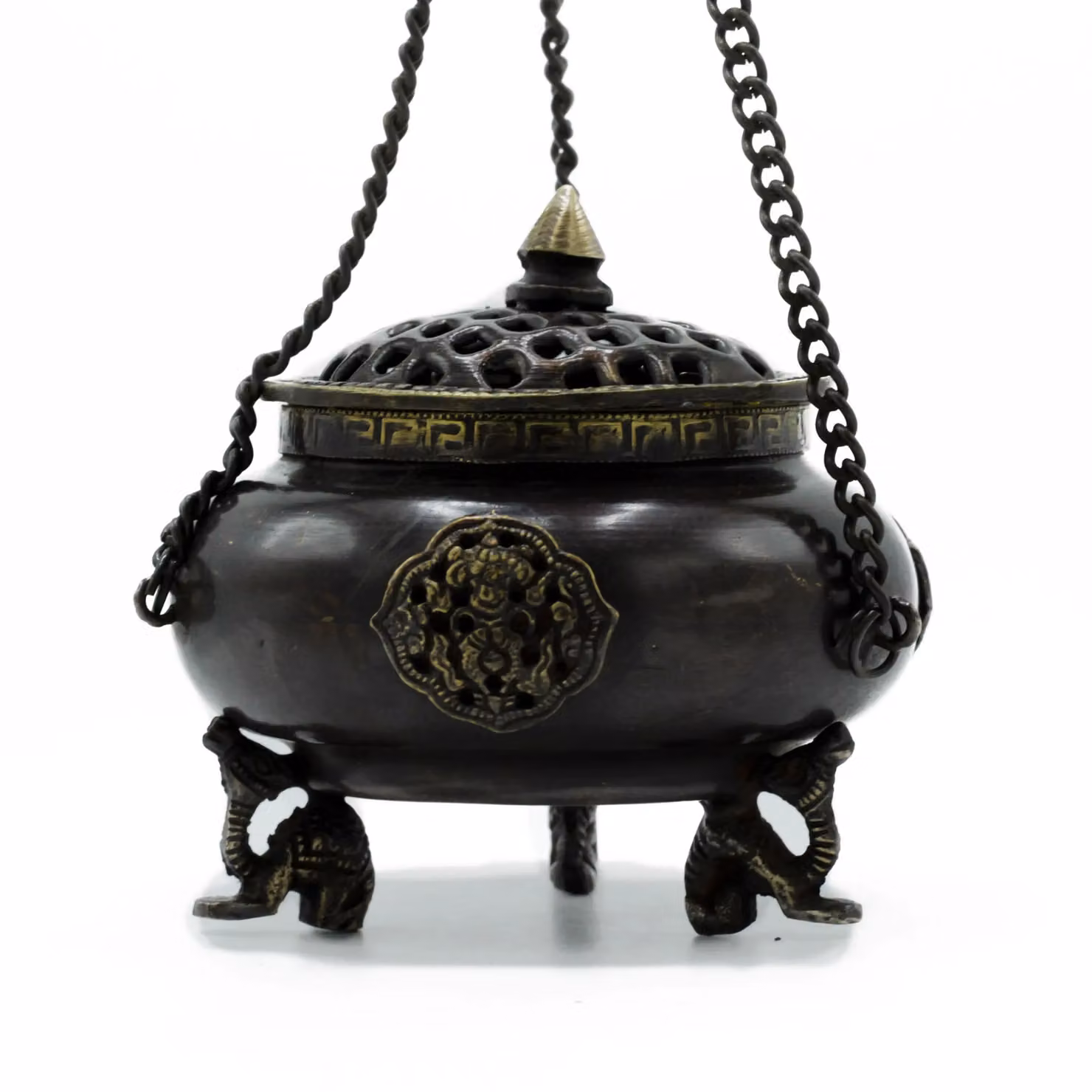 KDMD Large Brass Tibetan Hanging Pot Burner in Grey – 2