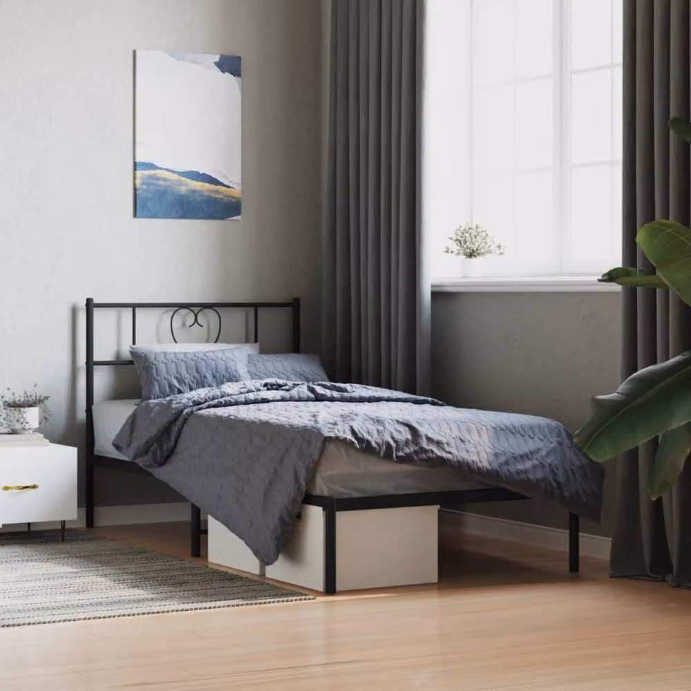Berkfield Home Metal Bed Frame with Headboard, Black, W/D/H: 90 x 190 cm – 2