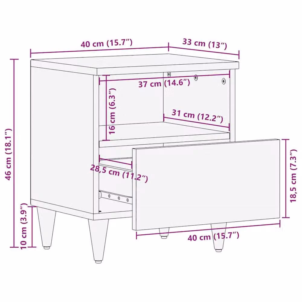 Berkfield Home Beautiful Bedside Cabinet in Light Grey Solid Mango Wood W/D/H: 40 x 33 x 46 cm – 7