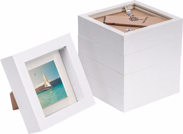 Nicola Spring Pack of 5 White 3D Box Photo Frames with 2x2 inch Mount