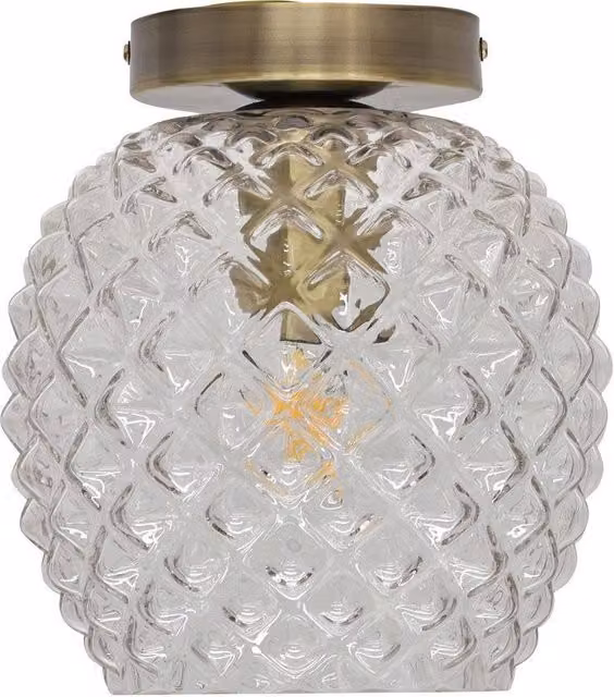 First Choice Lighting Baine Antique Brass Ceiling Light Fitting with Transparent Glass Shade