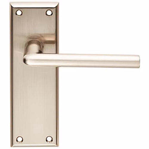Loops Pair Rounded Lever on Latch Backplate Door Handles in Brushed Silver Nickel, W: 150 mm, H: 50 mm