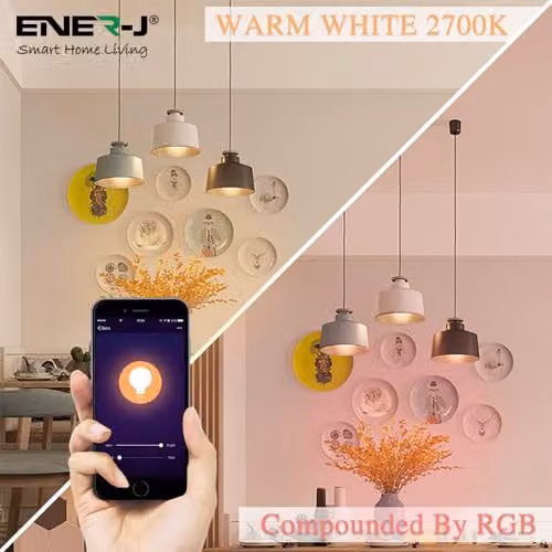 ENER-J 9W RGBWW Smart Wi-Fi and Bluetooth B22 LED Bulb, Dimmable Multicolour and White Light with Remote Control and Timer Support – 2
