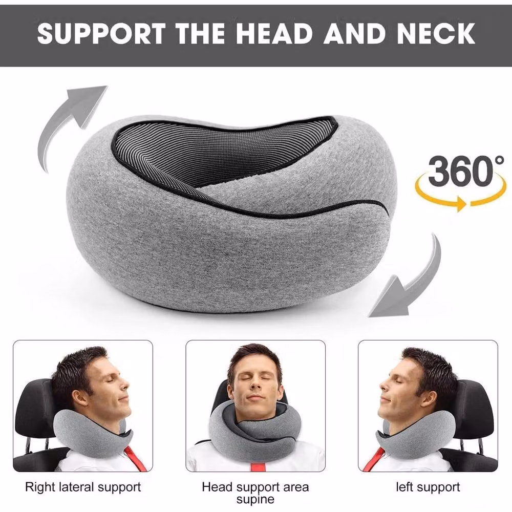 Kelvenix Grey U-Shaped Memory Foam Travel Neck Pillow with Breathable Removable Cotton Cover – 5