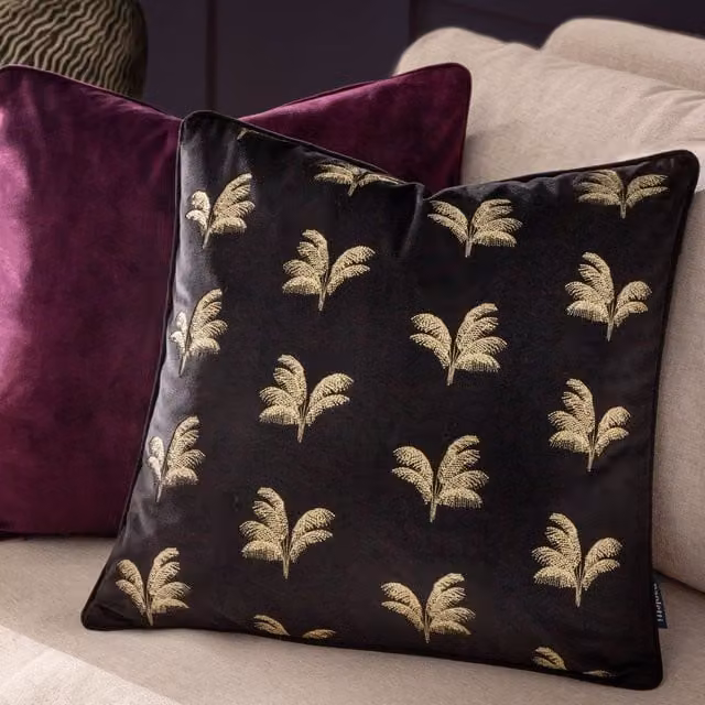 Paoletti Black Velvet Floral Embroidered Square Cushion, W/D/H: 45 x 45 x 45 cm – 1