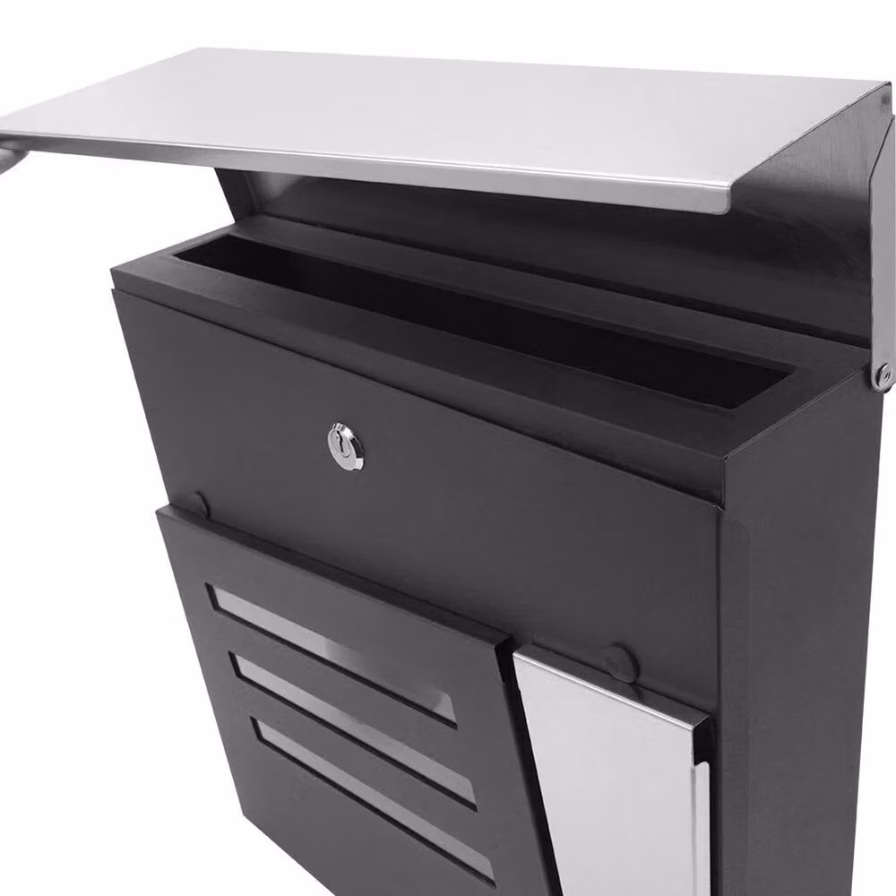 FLAVORA Grey Steel Metal Lockable Wall Mounted Letter Box – 5