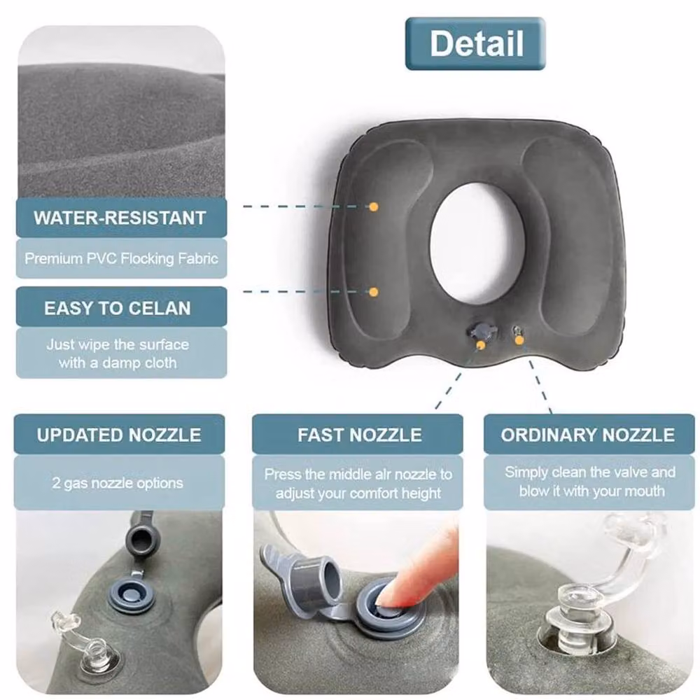 FLAVORA Grey Inflatable Donut Pressure Relief Seat Cushion, W/D/H: 190 x 100 x 1 cm – 4