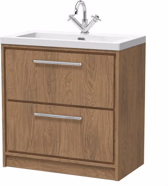 Balterley Longnor Modern 2 Drawer Bathroom Unit in Antique Oak Brown, Width: 80 cm