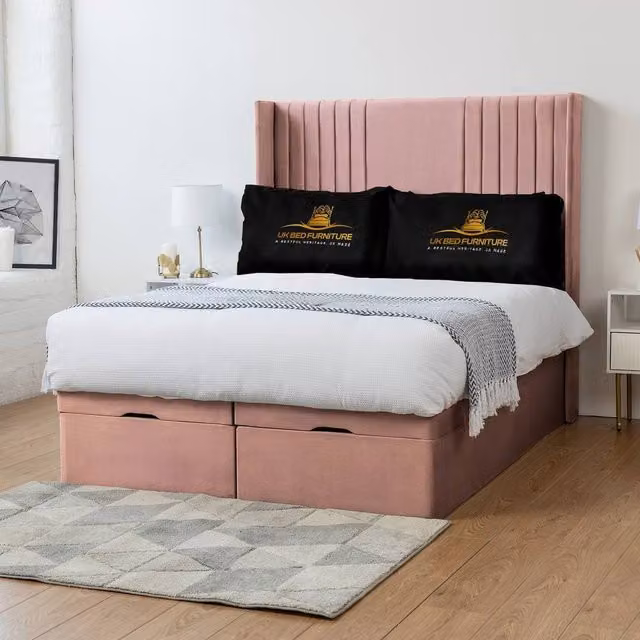 Luxor Living Luxor Wingback Ottoman Divan Bed with 54 Inch Headboard, Pink Fabric, W/D/H: 180 x 200 cm – 1