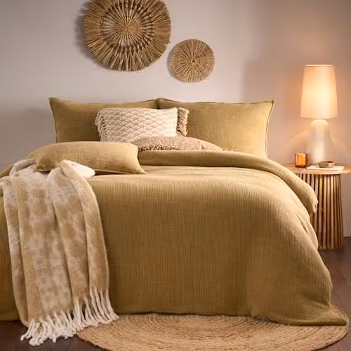 Yard Ribble Acid Washed 100% Cotton Reversible Duvet Cover Set in Yellow, W/D/H: 140 x 200 cm