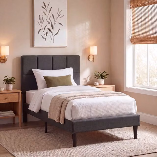Vida Designs Modern Upholstered Single Bed in Dark Grey, W/D/H: 160 x 200 x 110 cm