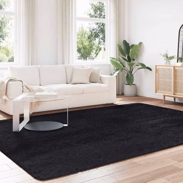 Berkfield Home NAVARRA Black Shaggy High Pile Polyester Rug, W: 240 cm, D: 340 cm