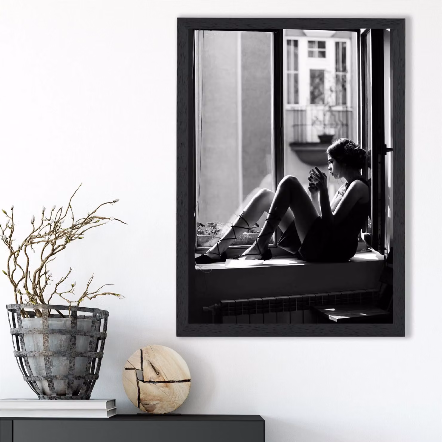 ARTZE Girl in Window Black and White Framed Photo Print – 2