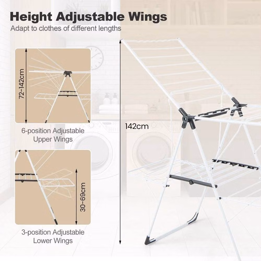 KORVIXA 2-Tier Collapsible Clothes Drying Rack in White – 2
