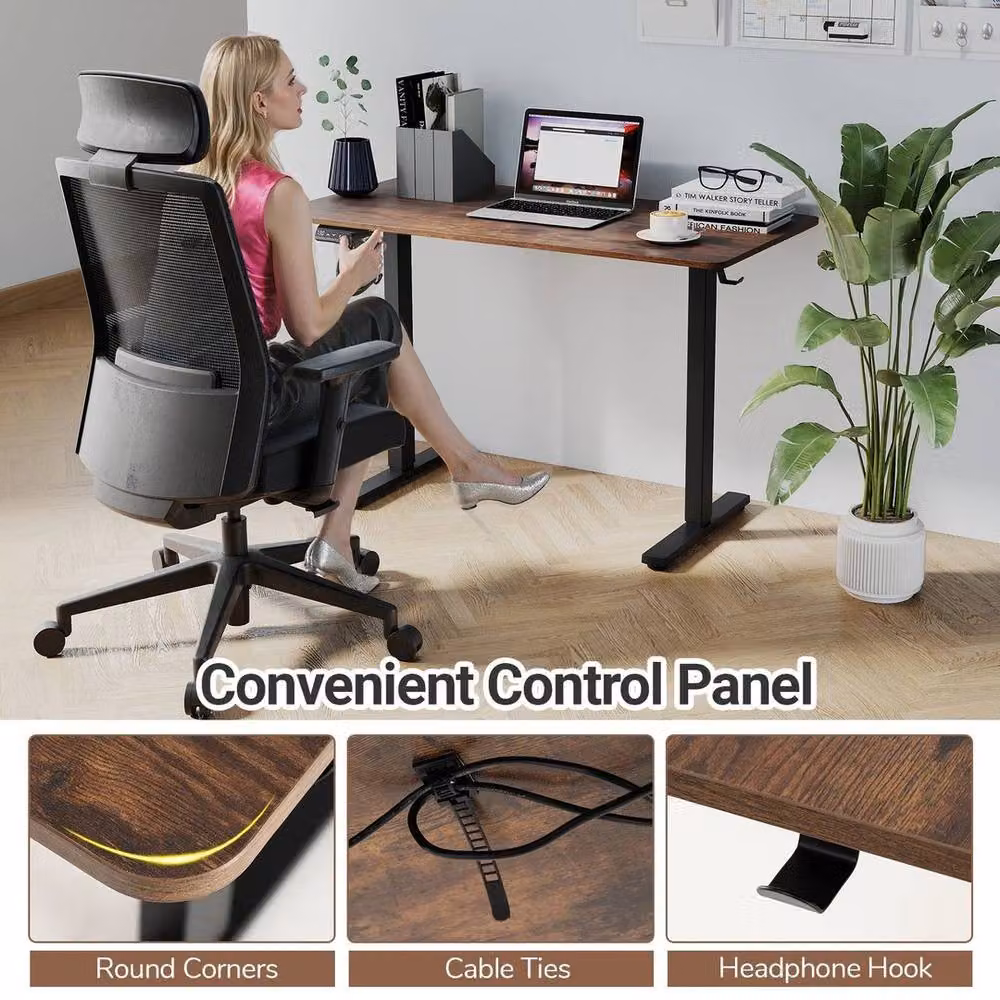 SPETLEK Electric Height Adjustable Standing Computer Desk in Brown and Black, W: 120 cm, D: 60 cm – 7
