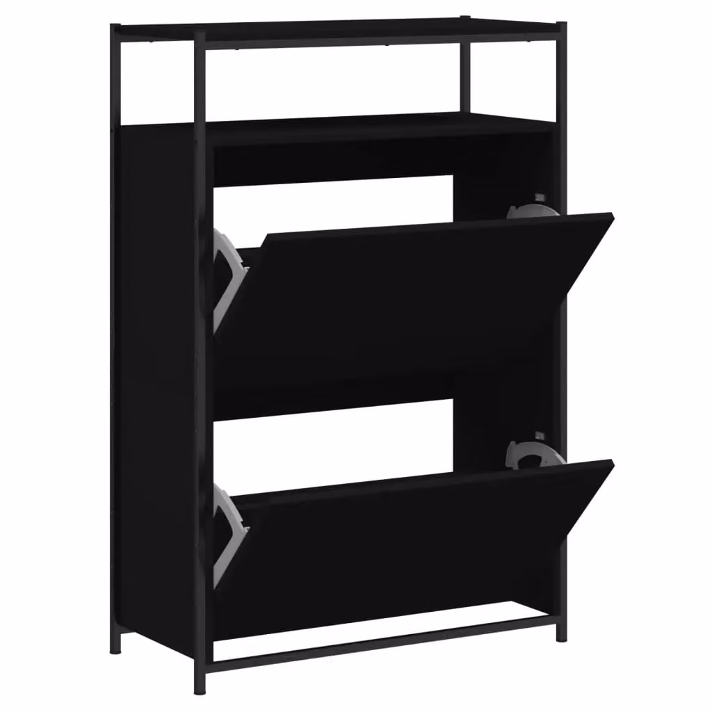 Berkfield Home Modern Black Shoe Cabinet with Tilting Compartments, W/D/H: 75 x 34 x 112 cm – 2