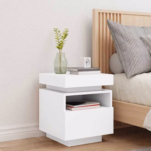 Berkfield Home Decorative Bedside Cabinet with Integrated LED Lights, White, W: 39.0 cm, D: 39.0 cm, H: 48.5 cm – 1