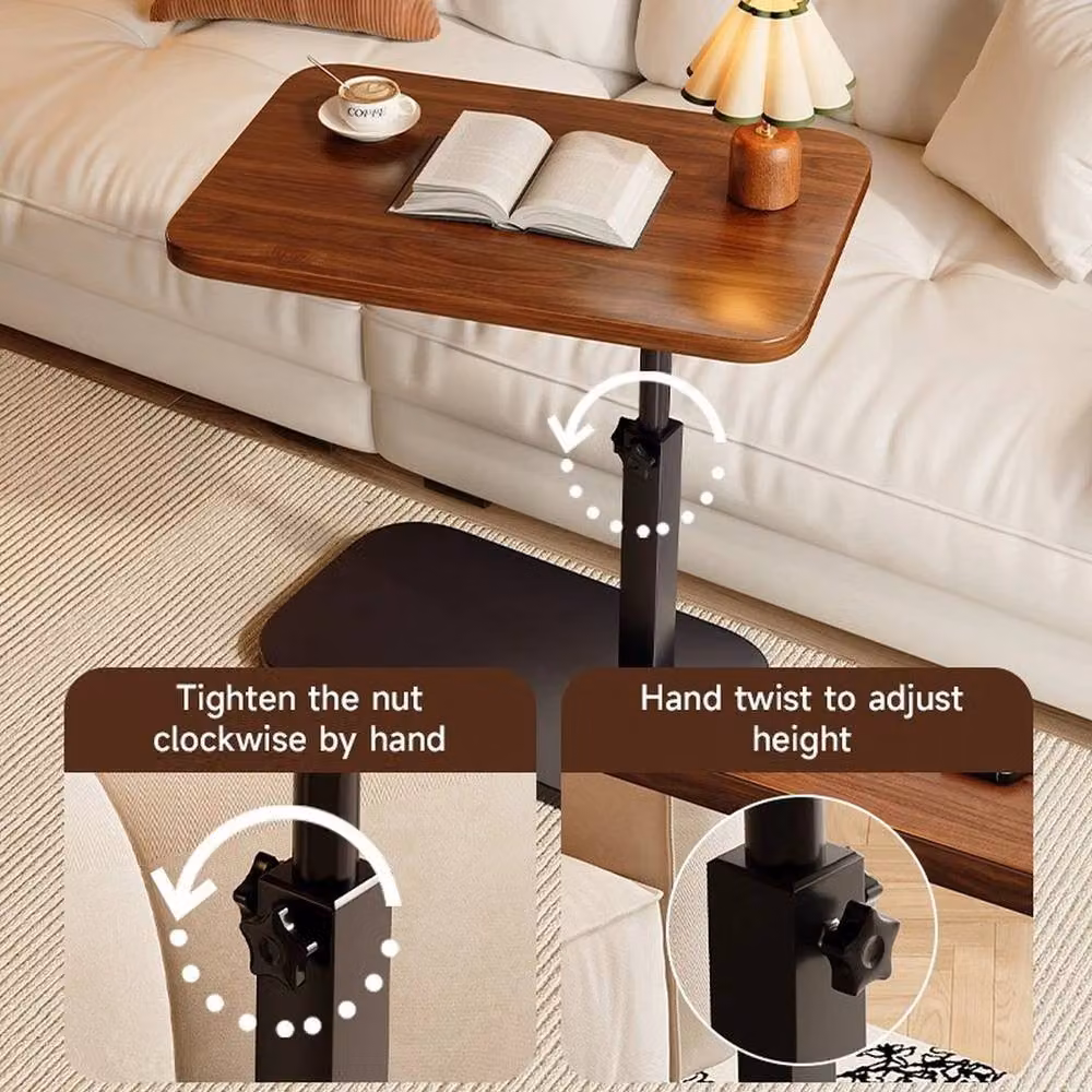 KORVIXA Adjustable C-Shaped Sofa Side End Table in Brown with Rotating Top and Height Adjustment – 3