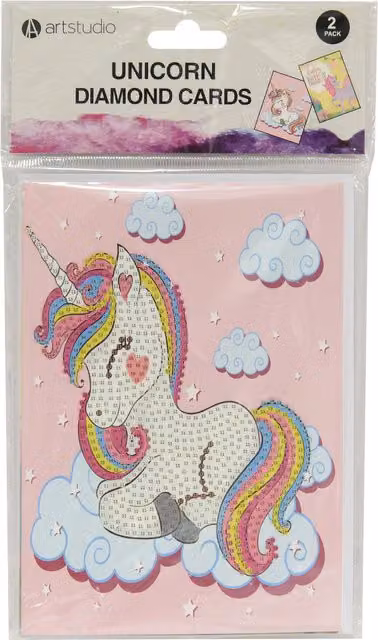 Art Studio Pack of 2 Multicolour Unicorn Diamond Cards