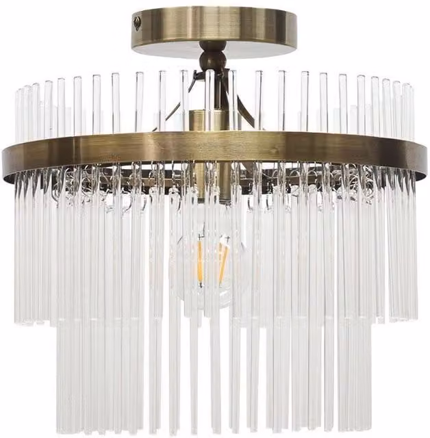 First Choice Lighting Georgia Antique Brass and Bronze Flush Ceiling Light with Transparent Glass Rods