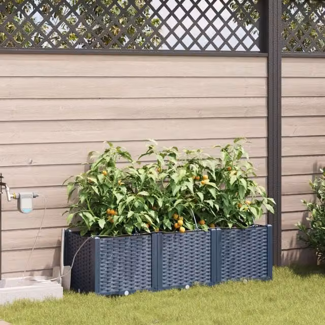 Berkfield Home Garden Planters with Water Irrigation System, 3 Piece Set, Grey