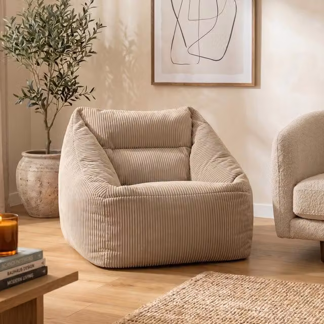 ICON Natalia Jumbo Corduroy Bean Bag Armchair in Beige