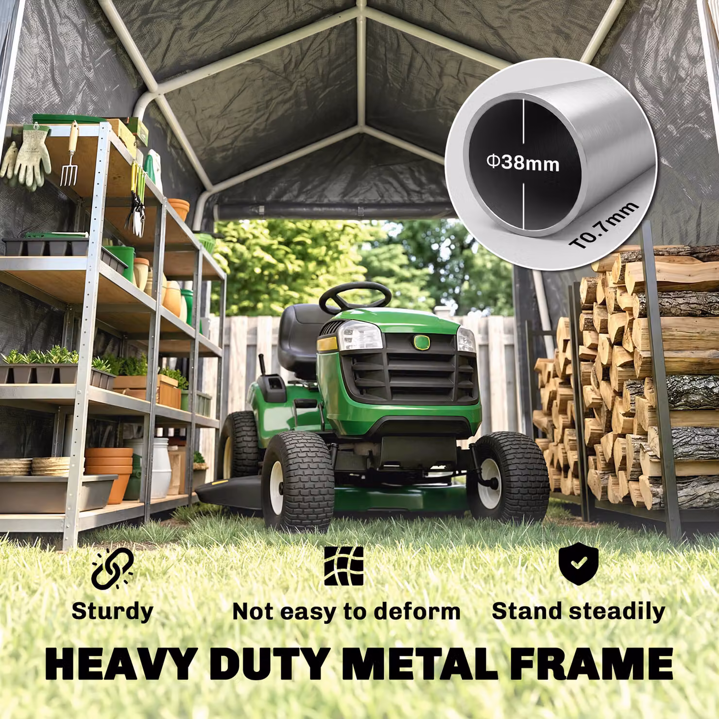 Outsunny Dark Grey Outdoor Gable Tent with Metal Frame and Double Zipper Doors, W: 280 cm, D: 240 cm, H: 185 cm – 4