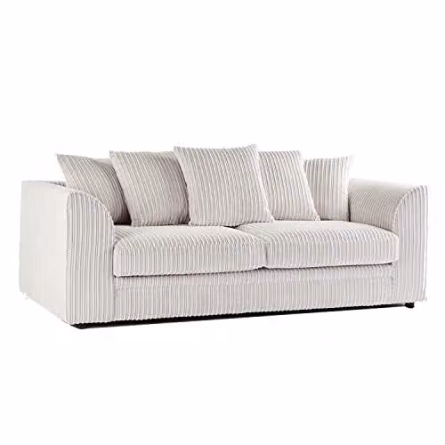 Furnishings For Less UK Luxor Jumbo Cord Fabric Sofa Suite in Cream