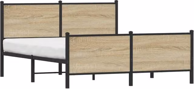 Berkfield Home Metal Bed Frame in Sonoma Oak Brown, W/D/H: 150 x 200 cm, King Size – 1