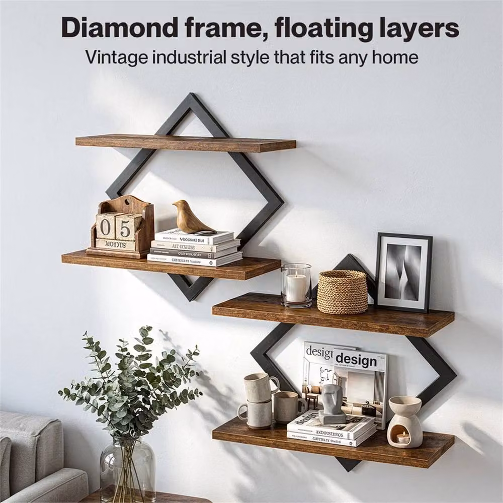 Nordara Set of 2 Rustic Brown Floating Wall Shelves, Width: 120 cm – 5