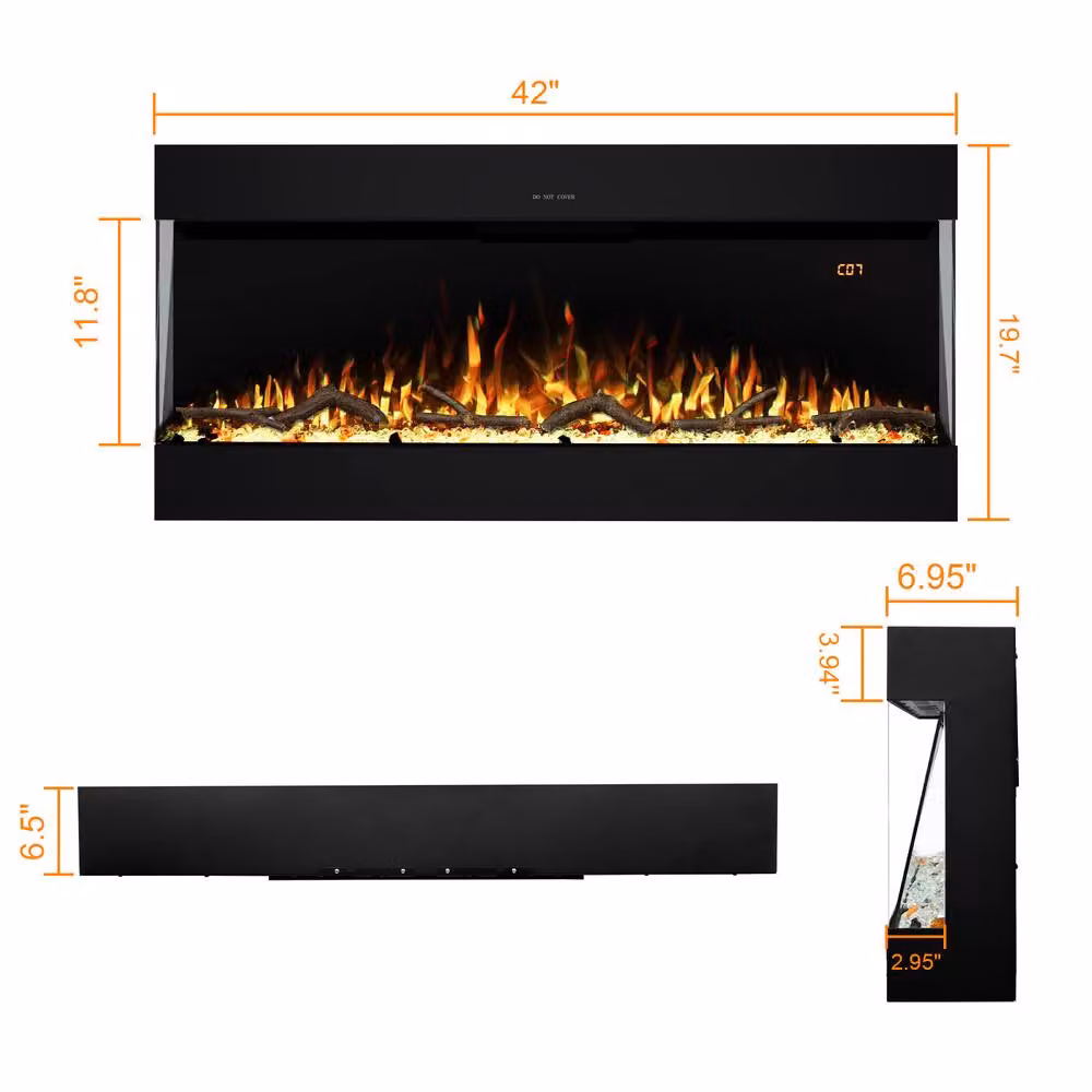 Omni-Burn Black 3-Side Electric Fireplace with 13 Colours and 5 Speeds, W/D/H: 106 x 17.64 x 50 cm – 6