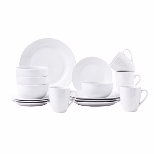 Simpa Timeless 16-Piece White Porcelain Dinner Service Set