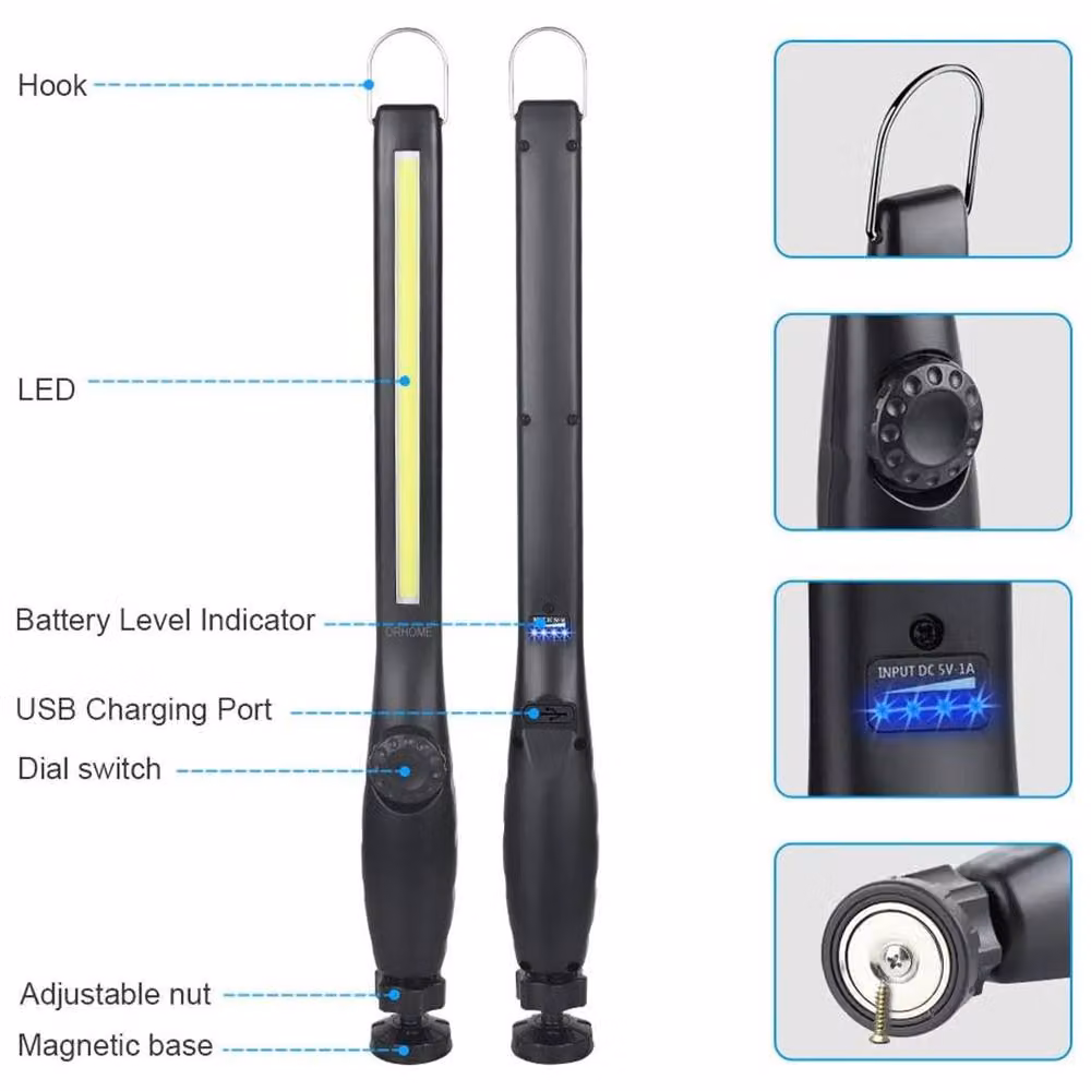 Hinsinc 2-Piece Rechargeable COB LED Work Light Set, Black and Multicolour, Magnetic and Dimmable – 3