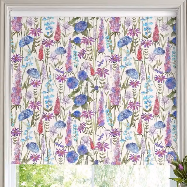 Voyage Florabunda Made to Measure Bluebell Ecru Floral Blackout Roller Blind