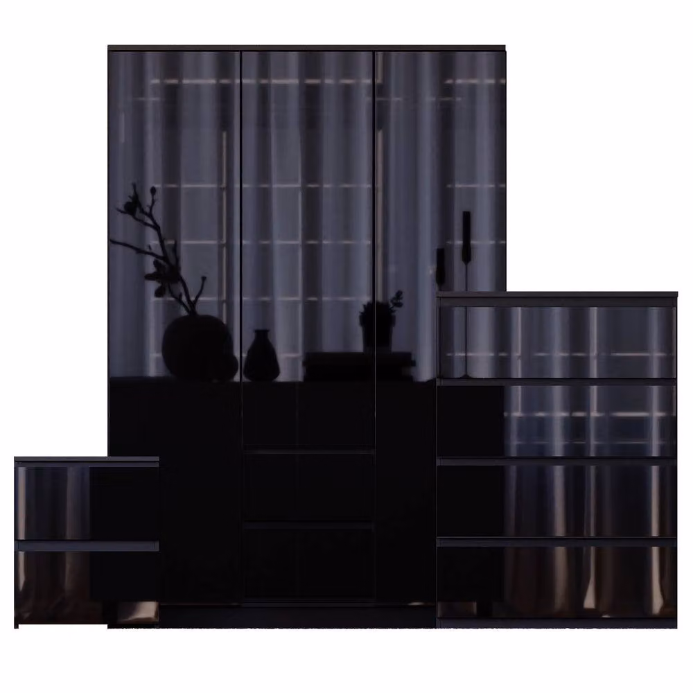 HD Designs Vida Designs Glinton 3 Piece Black Glossy Bedroom Set – 2