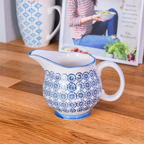 Nicola Spring Hand-Printed Ceramic Milk Jug with Floral Pattern in Blue, 300ml – 2