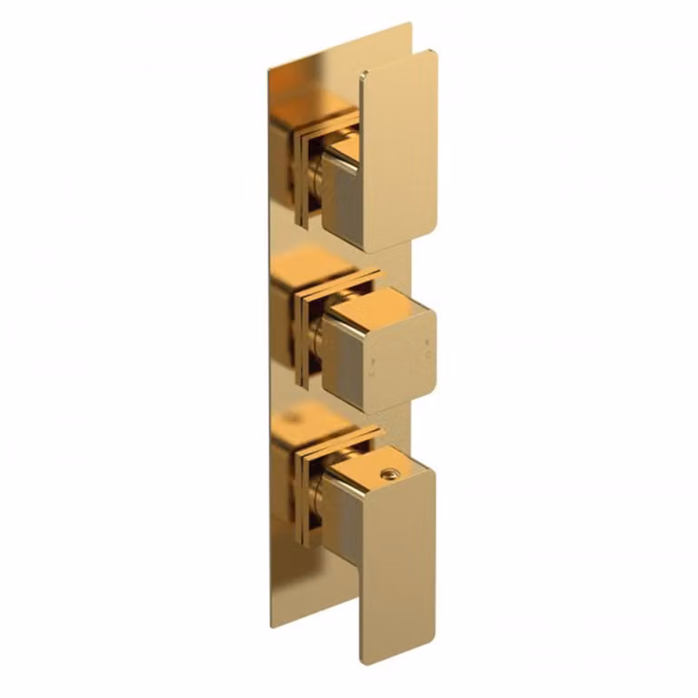 Windon Square Brushed Brass Triple Thermostatic Shower Valve with Diverter and Concealed Two Handle Design