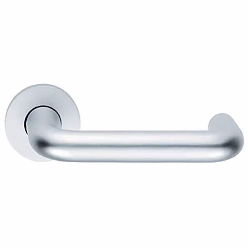 Loops Pair of 19mm Round Bar Safety Lever Door Handles on Round Rose in Brushed Satin Aluminium, Silver, DDA Compliant