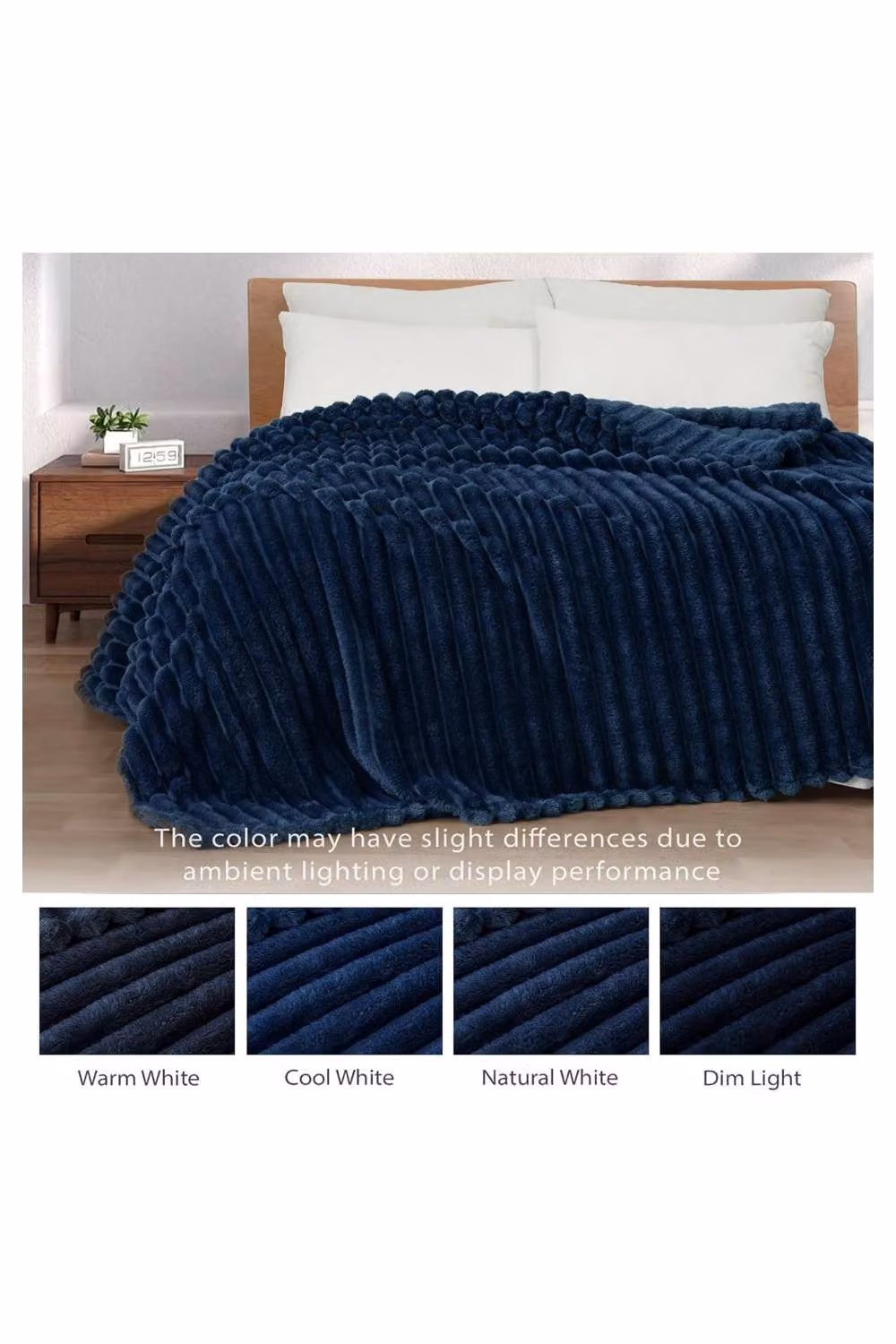 Dyzi Supersoft Ribbed Fleece Jacquard Throw Blanket in Navy Blue, W/D/H: 200 x 240 cm – 4