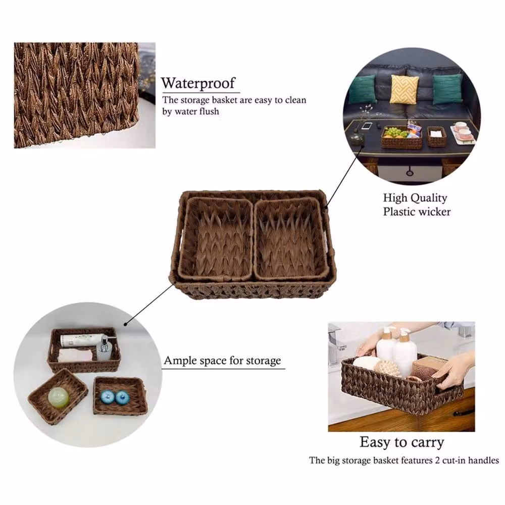 Nordara Brown Open Weave Wicker Bathroom Storage Organiser – 4