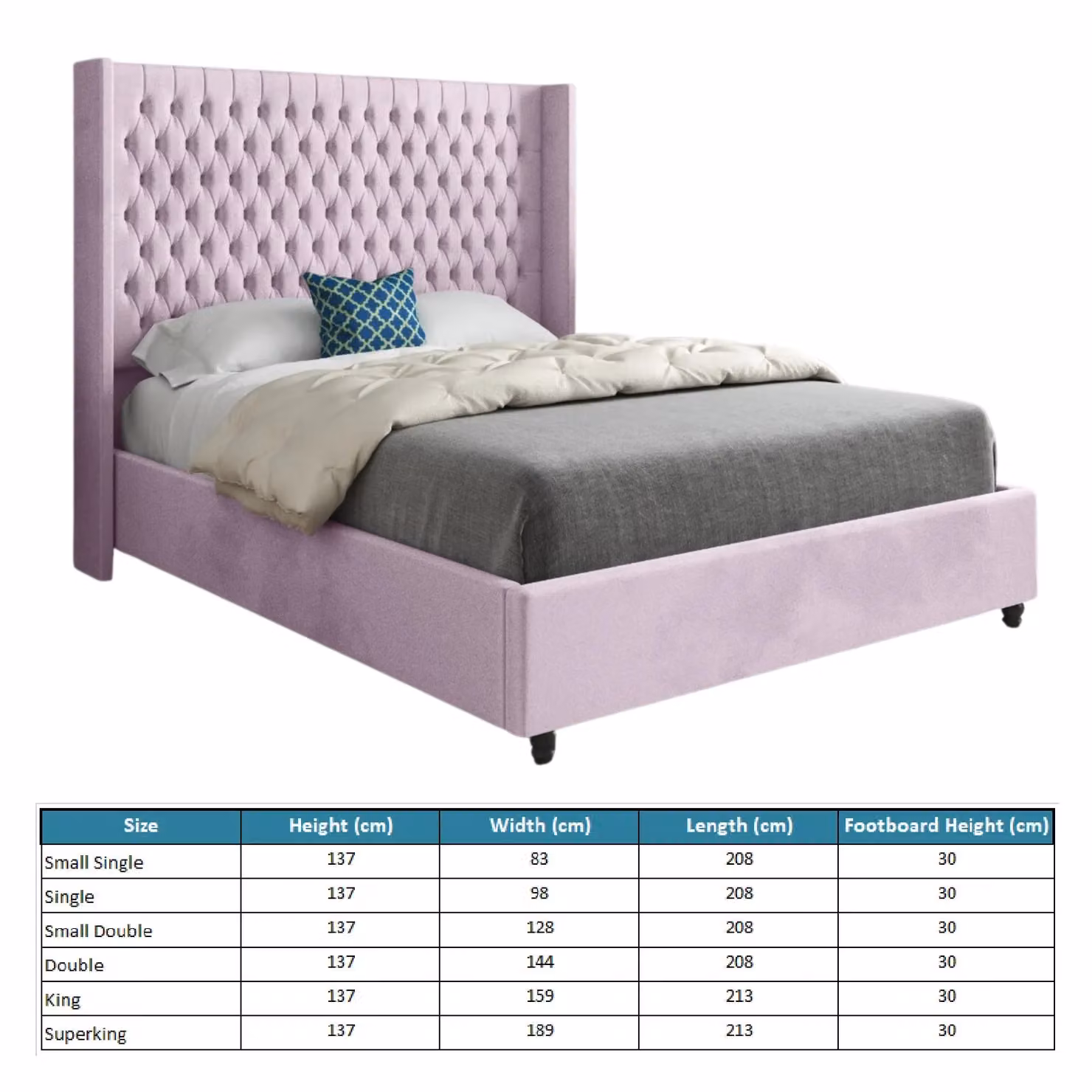 Casani Volta Straight Winged Upholstered Soft Velvet Bed Frame in Pink, Small Single – 4