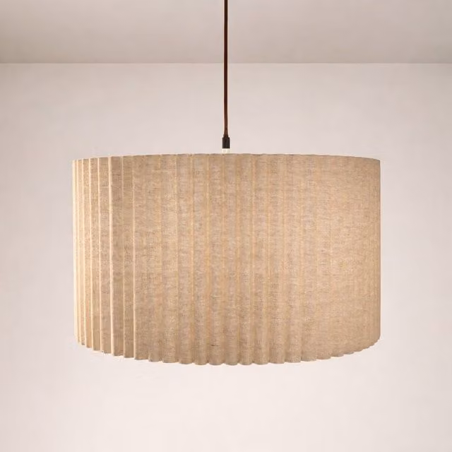 CGC Allegra Linen Fine Scallop Large Drum Lampshade in Beige, W: 41 cm, D: 26 cm, H: 26 cm