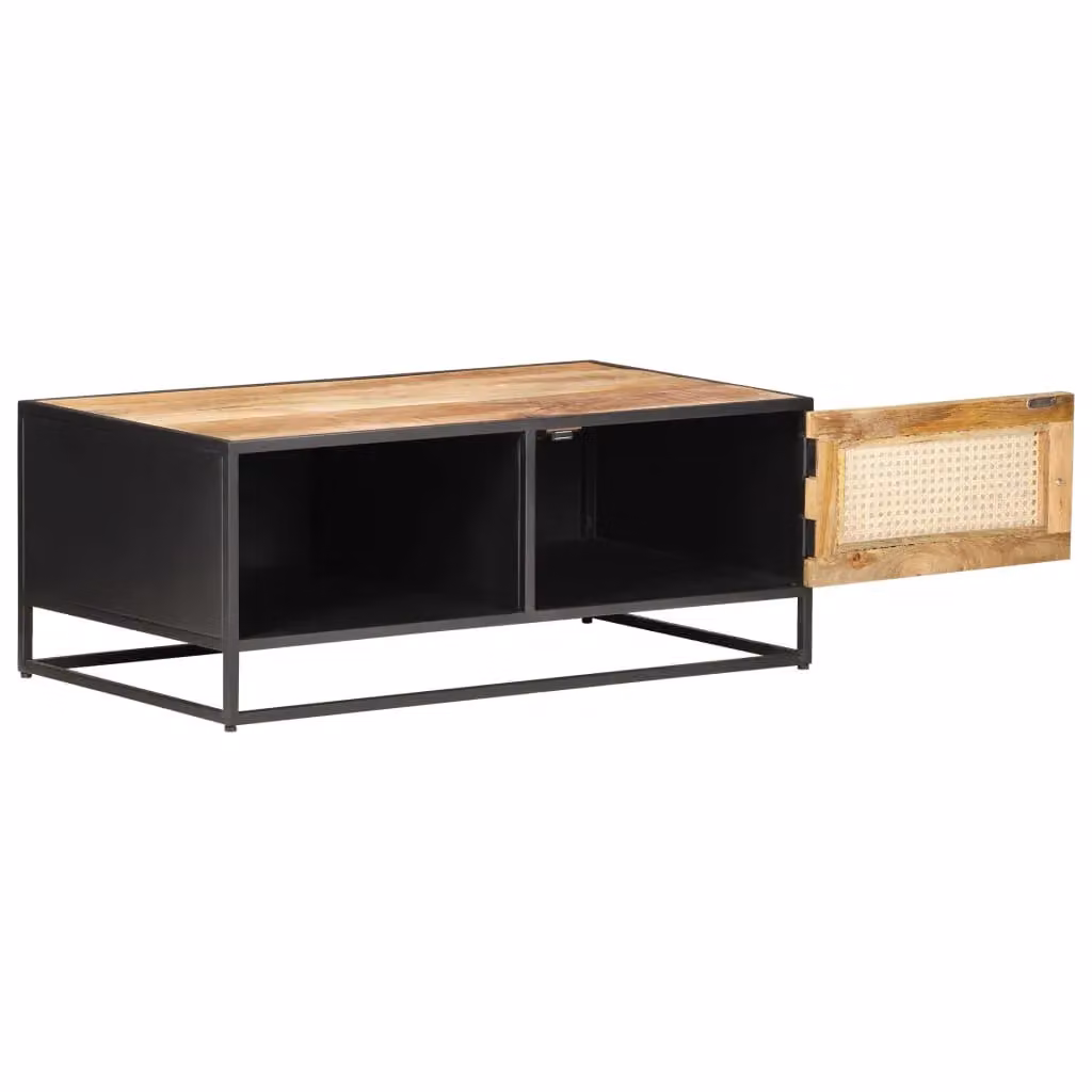 Berkfield Home Rustic Mango Wood and Natural Cane Coffee Table in Brown, W/D/H: 90 x 50 x 35 cm – 2