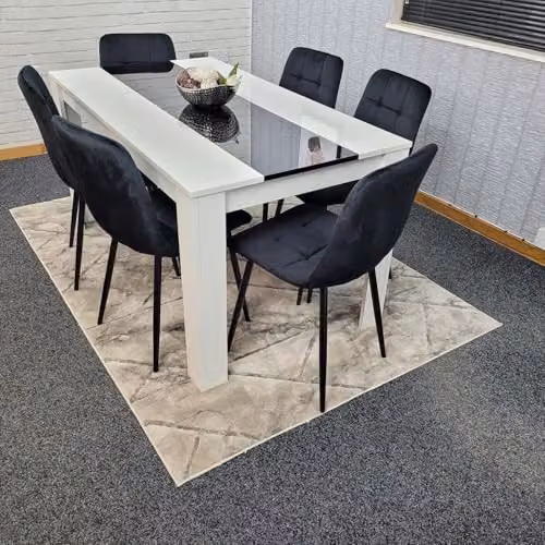 Kosy Koala Modern Dining Table Set with 6 Chairs, White and Black Glass Top, W/D/H: 140 x 80 x 75 cm – 2