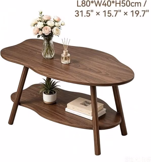 Havendro Modern Brown Rectangular Coffee Table with 2-Tier Storage Shelf, W/D/H: 50 x 40 x 40 cm – 1
