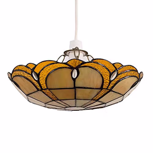 MiniSun Art Nouveau Tiffany Style Amber and Yellow Jewelled Glass Dome Ceiling Pendant Light Shade – 1