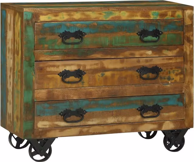 Berkfield Home Rustic Reclaimed Solid Wood Sideboard with 3 Drawers in Brown, W/D/H: 80 x 30 x 65 cm – 1