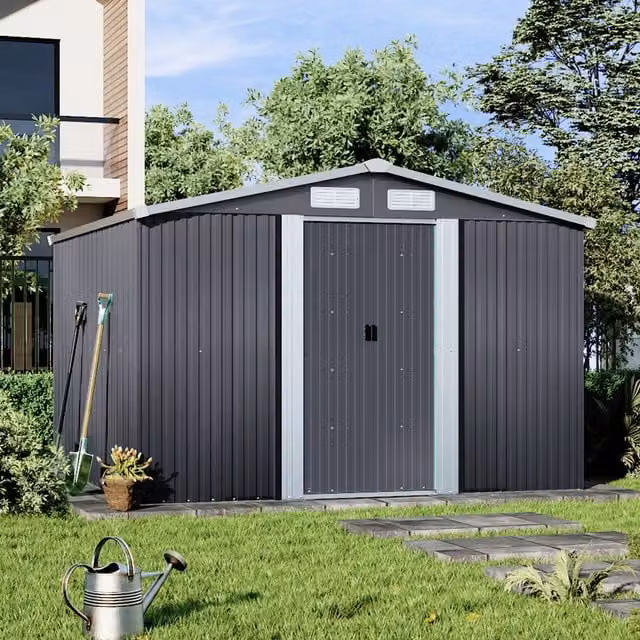 Breeins Metal Garden Storage Shed with Sliding Door in Charcoal Black/Anthracite