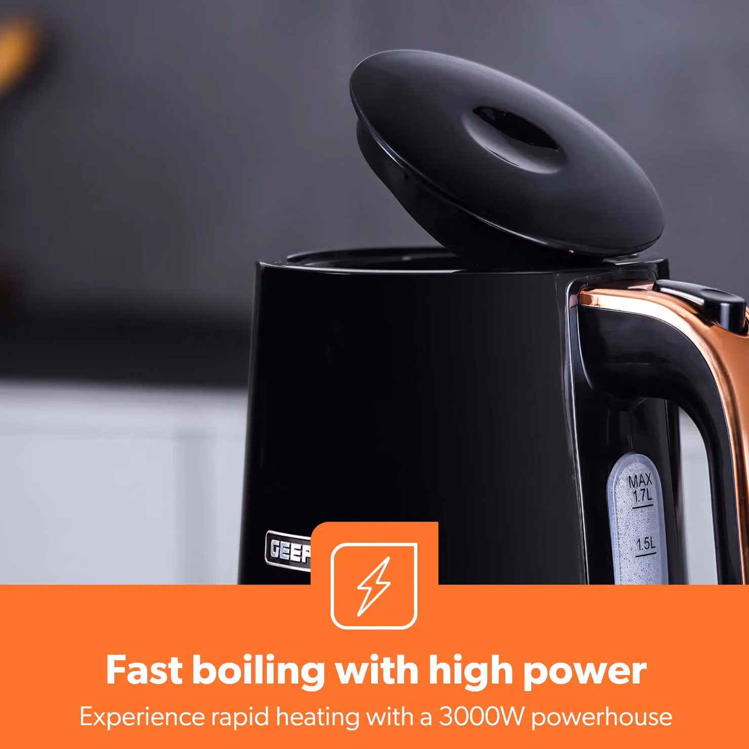 Geepas Aurora Kettle and Toaster Set with 3000W Rapid Boil and 7 Browning Levels in Black and Blue LED – 2